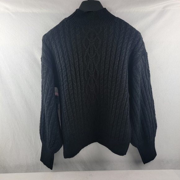 NWT Vince Camuto black cable knit puff sleeve mockneck sweater Size small - Picture 4 of 5
